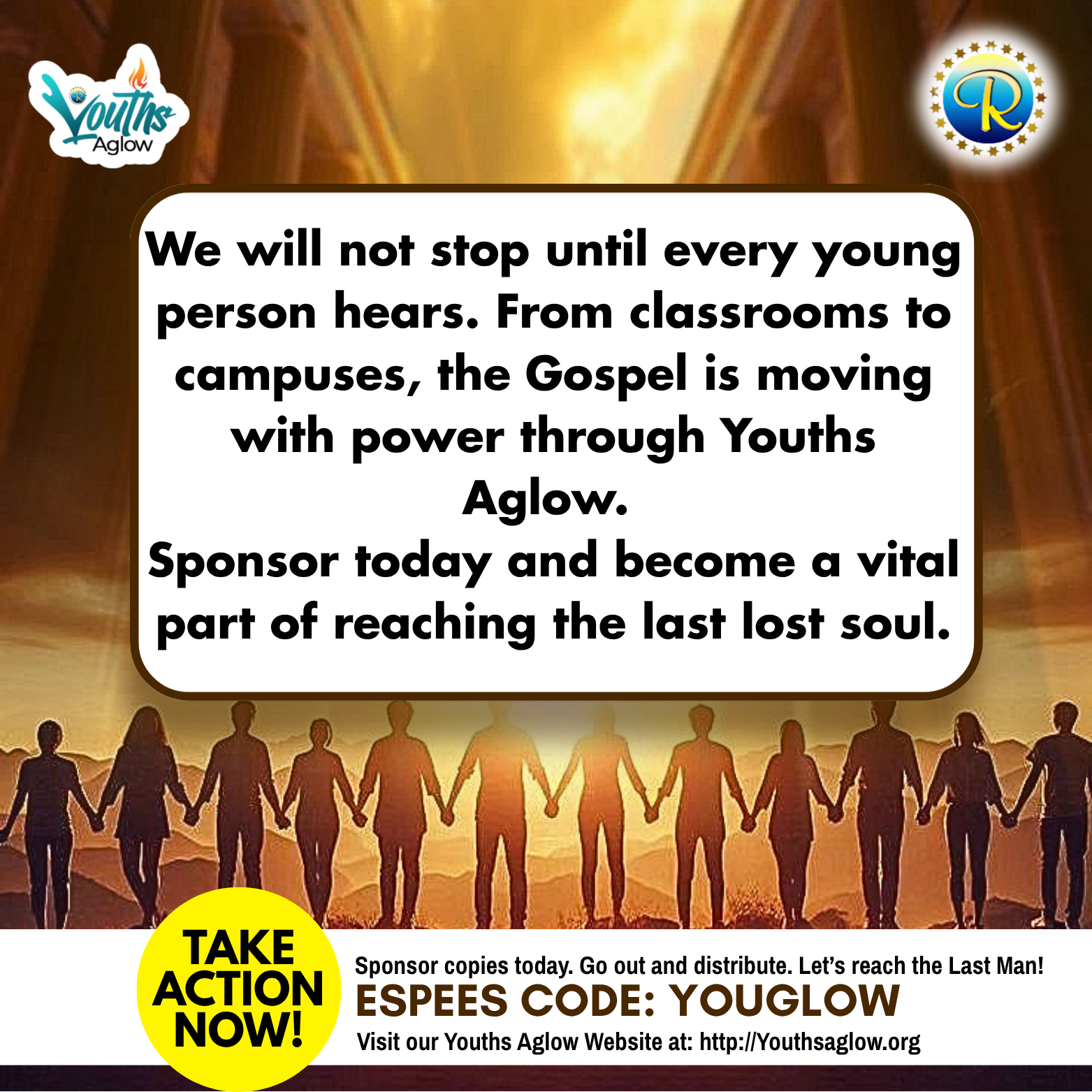 🚨🚨🚨We will not stop until every young person hears. From classrooms to campuses, the Gospel is moving with power through Youths Aglow. Sponsor today and become a vital part of reaching the last lost soul.